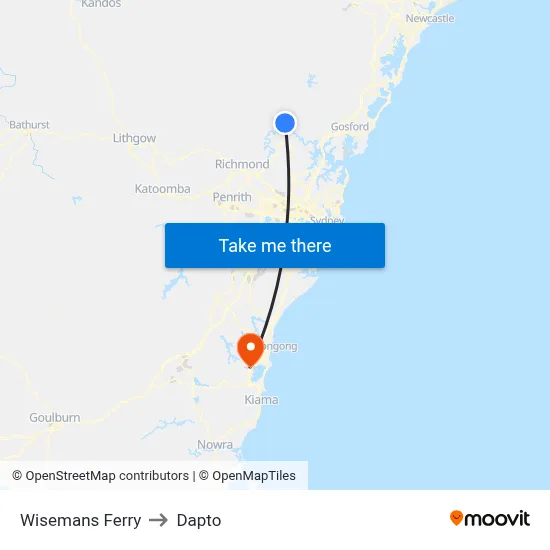 Wisemans Ferry to Dapto map