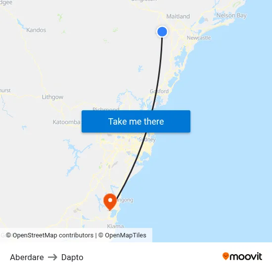 Aberdare to Dapto map