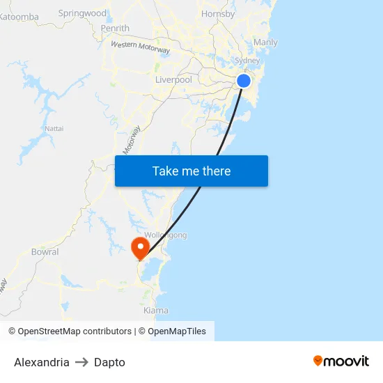 Alexandria to Dapto map