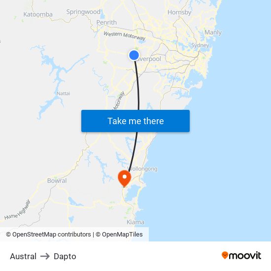 Austral to Dapto map