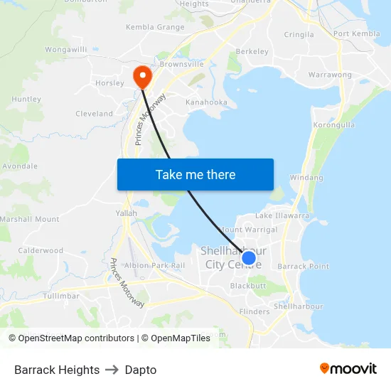 Barrack Heights to Dapto map