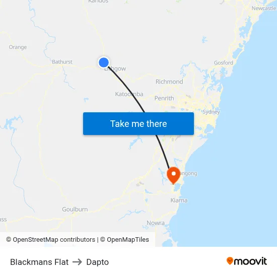 Blackmans Flat to Dapto map