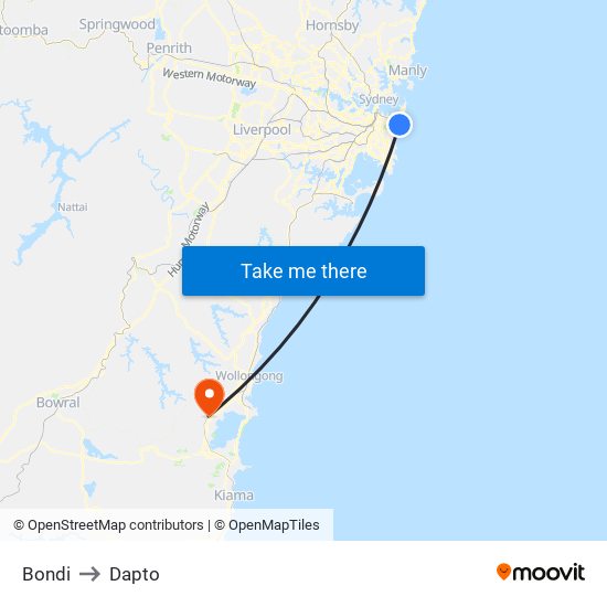 Bondi to Dapto map