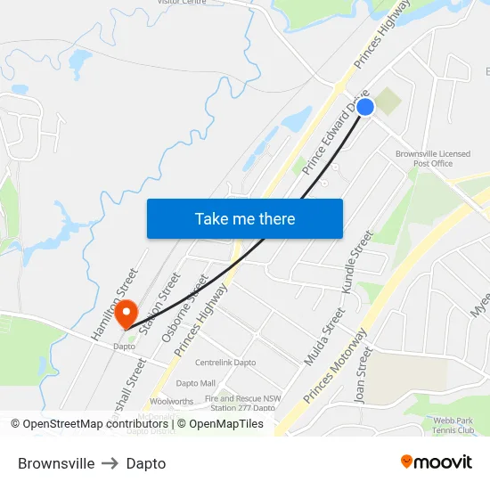 Brownsville to Dapto map