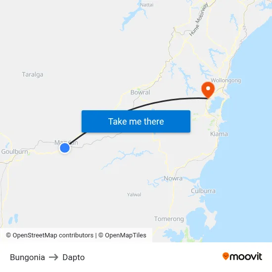Bungonia to Dapto map