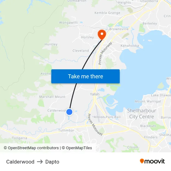 Calderwood to Dapto map