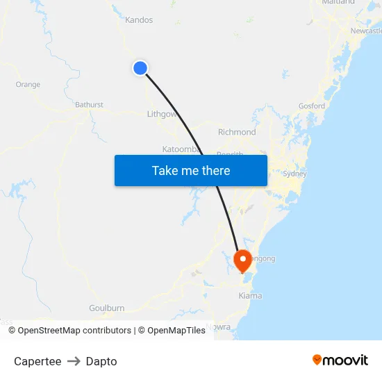 Capertee to Dapto map
