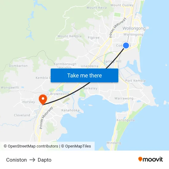 Coniston to Dapto map