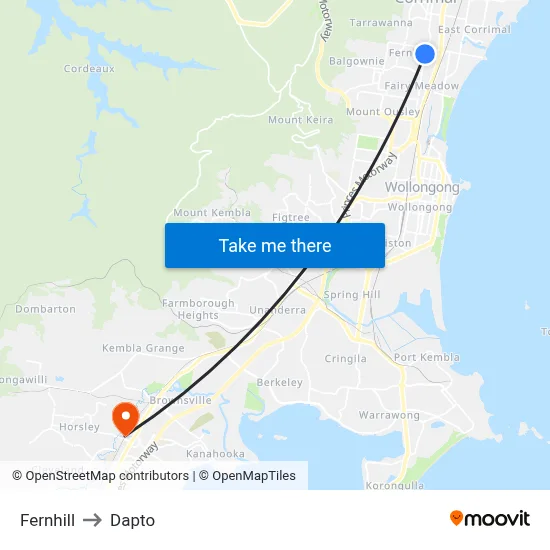 Fernhill to Dapto map