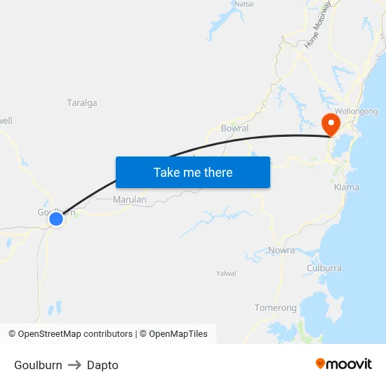 Goulburn to Dapto map