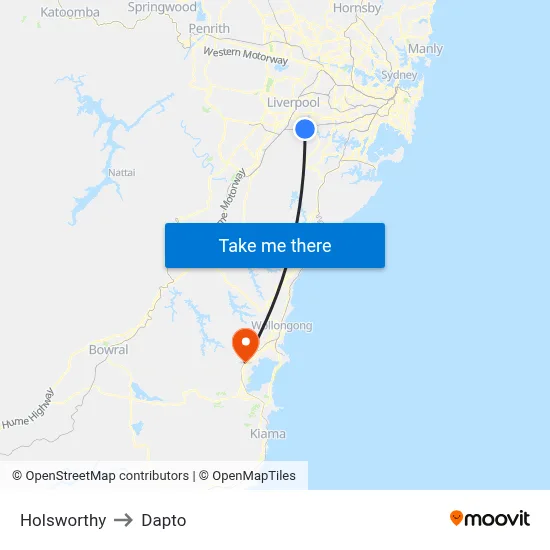 Holsworthy to Dapto map