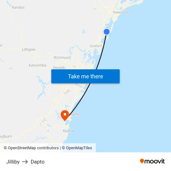 Jilliby to Dapto map