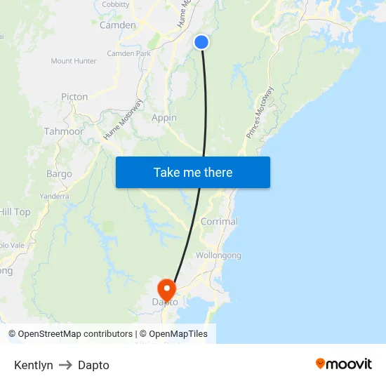 Kentlyn to Dapto map