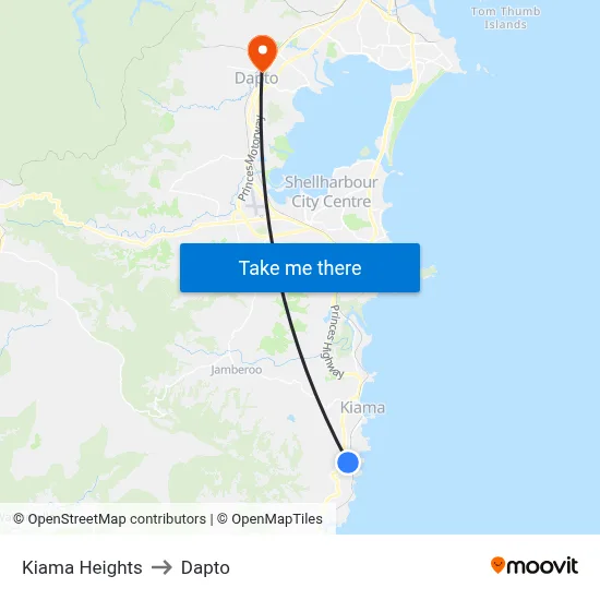 Kiama Heights to Dapto map