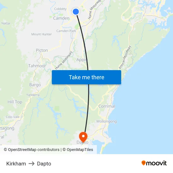 Kirkham to Dapto map