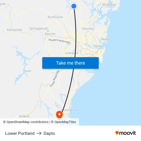 Lower Portland to Dapto map