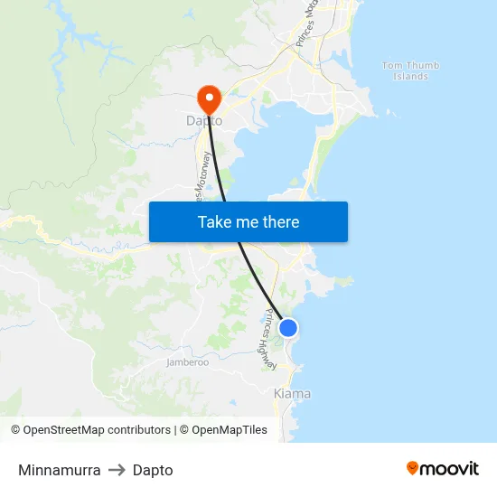 Minnamurra to Dapto map