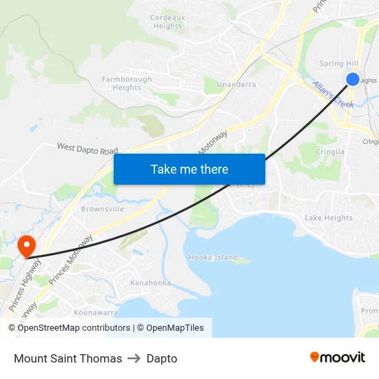Mount Saint Thomas to Dapto map