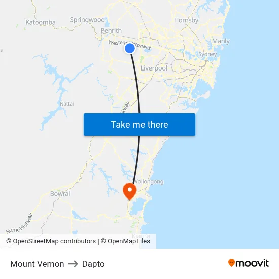 Mount Vernon to Dapto map