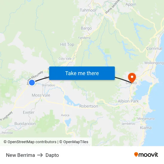 New Berrima to Dapto map