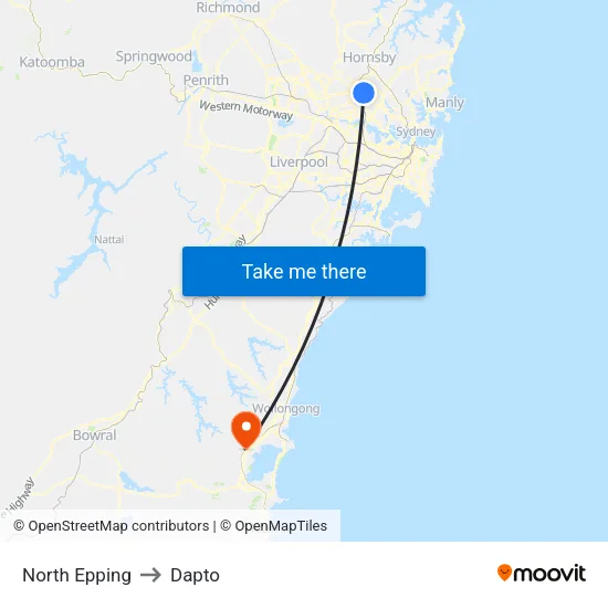 North Epping to Dapto map