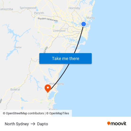 North Sydney to Dapto map