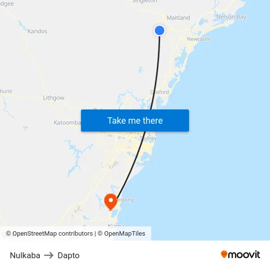 Nulkaba to Dapto map