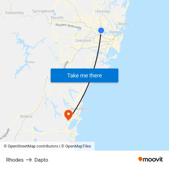 Rhodes to Dapto map
