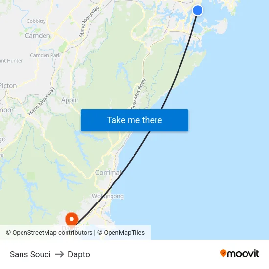 Sans Souci to Dapto map