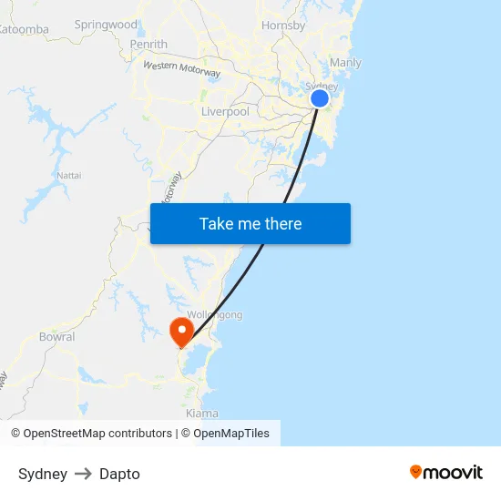 Sydney to Dapto map