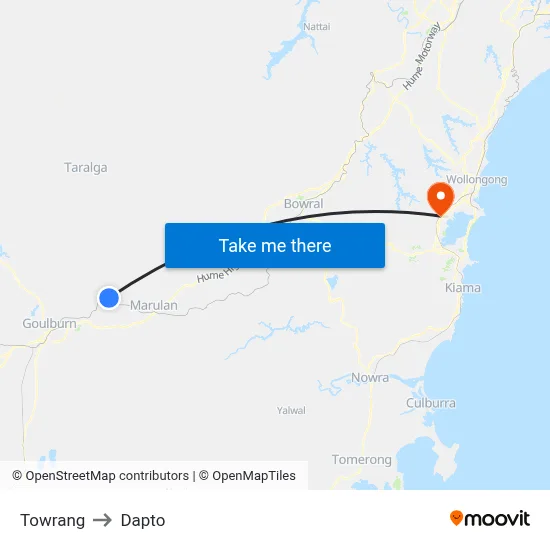 Towrang to Dapto map