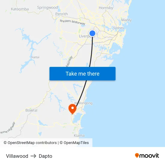 Villawood to Dapto map