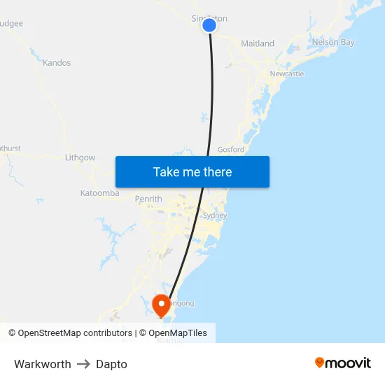 Warkworth to Dapto map