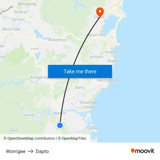 Worrigee to Dapto map