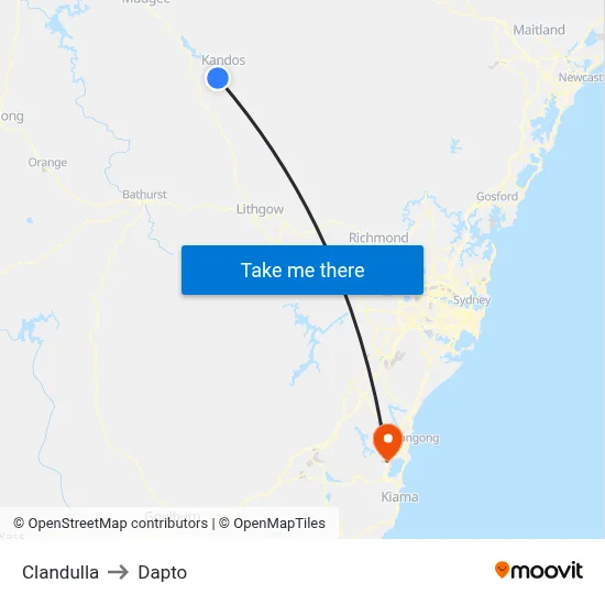 Clandulla to Dapto map