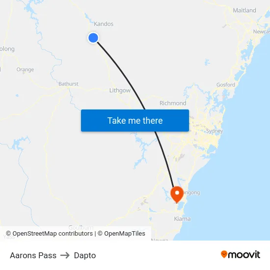 Aarons Pass to Dapto map