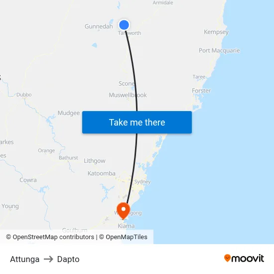 Attunga to Dapto map