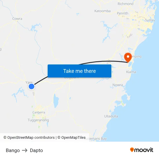 Bango to Dapto map