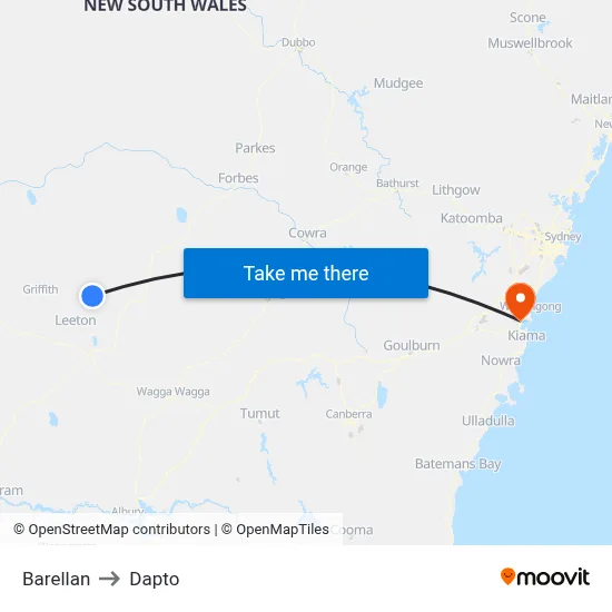 Barellan to Dapto map