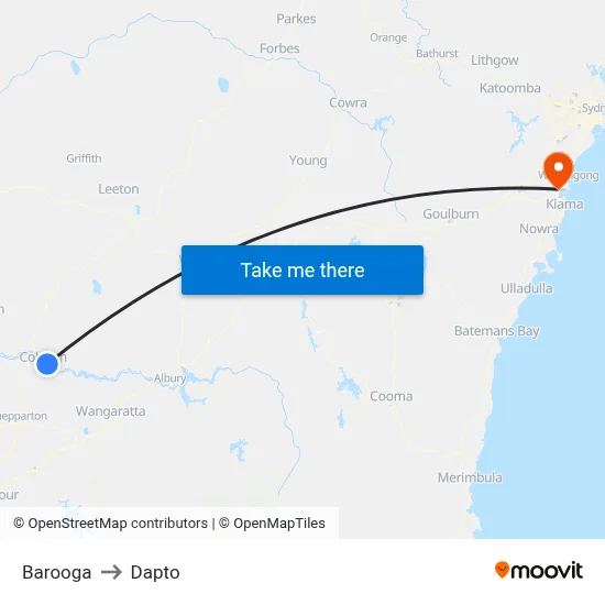 Barooga to Dapto map