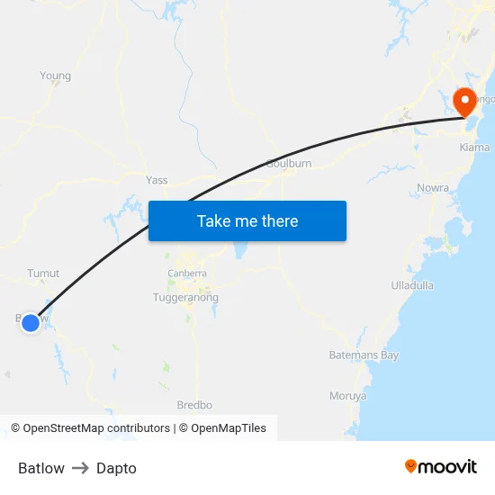 Batlow to Dapto map