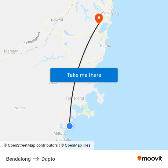 Bendalong to Dapto map