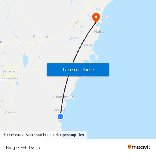 Bingie to Dapto map