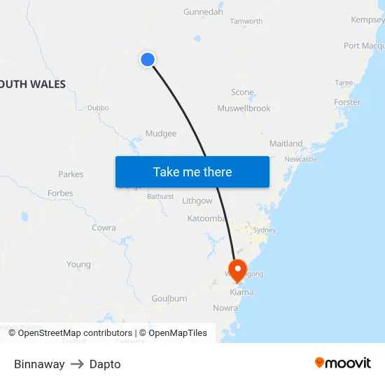 Binnaway to Dapto map