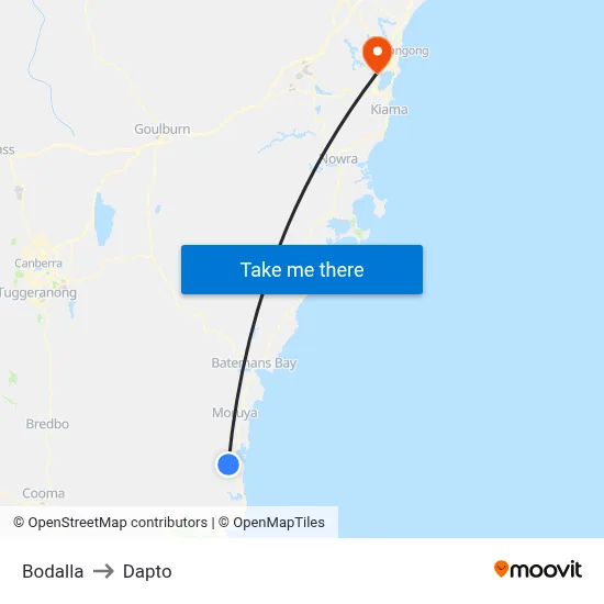 Bodalla to Dapto map