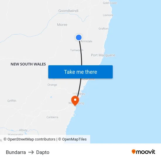 Bundarra to Dapto map