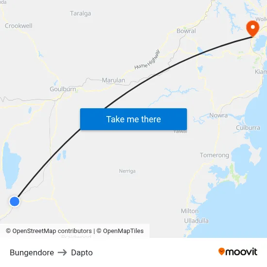 Bungendore to Dapto map