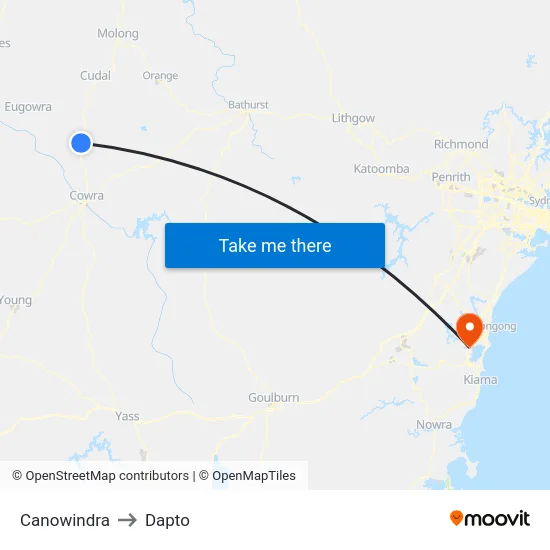 Canowindra to Dapto map