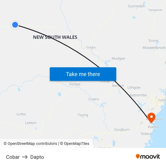 Cobar to Dapto map