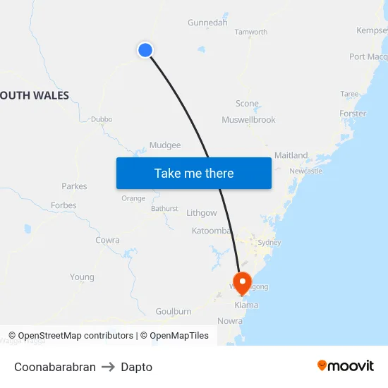 Coonabarabran to Dapto map
